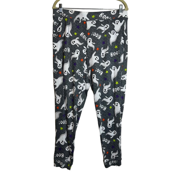 Celebrate Halloween Womens Leggings Large Gray Boo Ghosts Pockets Knit Lounge - Picture 1 of 6